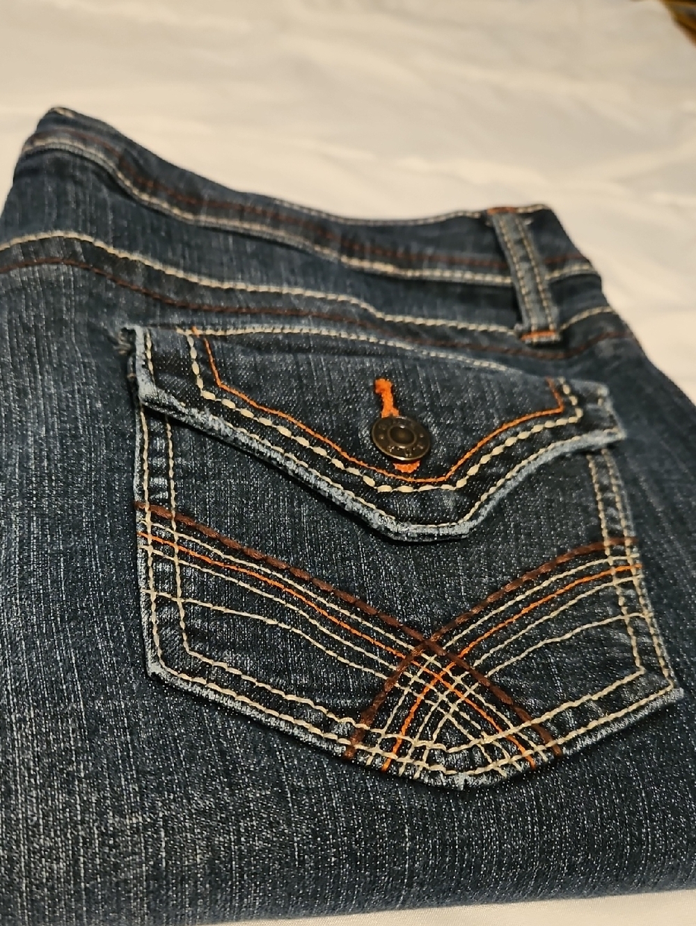 Anna Dark Blue Bootcut Jeans with Orange Accent Stitching